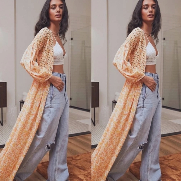 Free People Floral Long Sleeve Dress/Robe - Picture 1 of 6